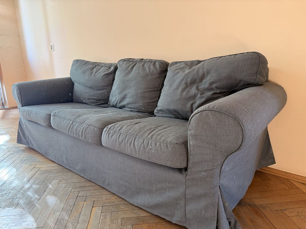 Sofa Ektrop Ikea 3 -osobowa, kolor ciemnoszary, zdejmowane pokrycie