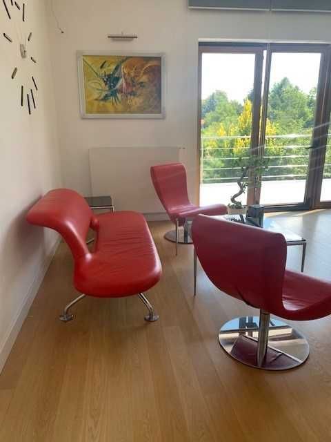 Zestaw sofa i 2 fotele ze skóry oryginalny design