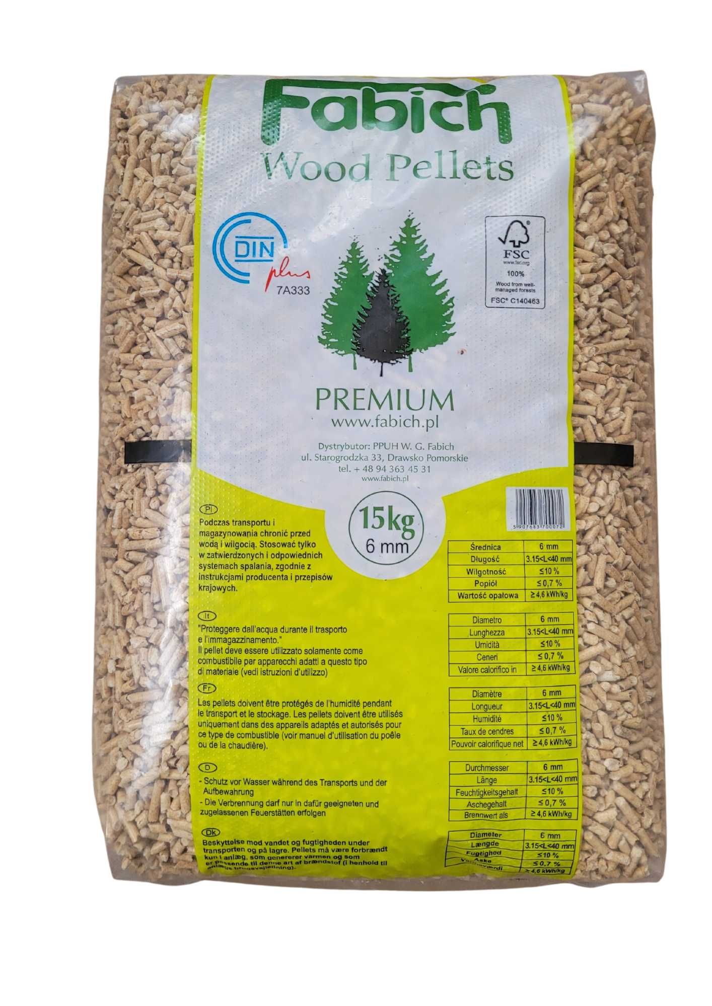 Pellet Fabich Premium DINplus 6 lub 8 mm 975kg paleta - dostawa