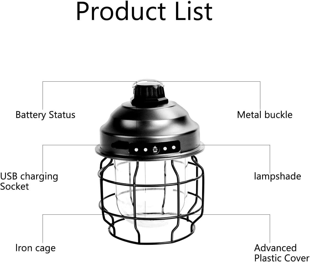 Lanterna de campismo LED 3600 mAh  estilo vintage 3 modos de luz