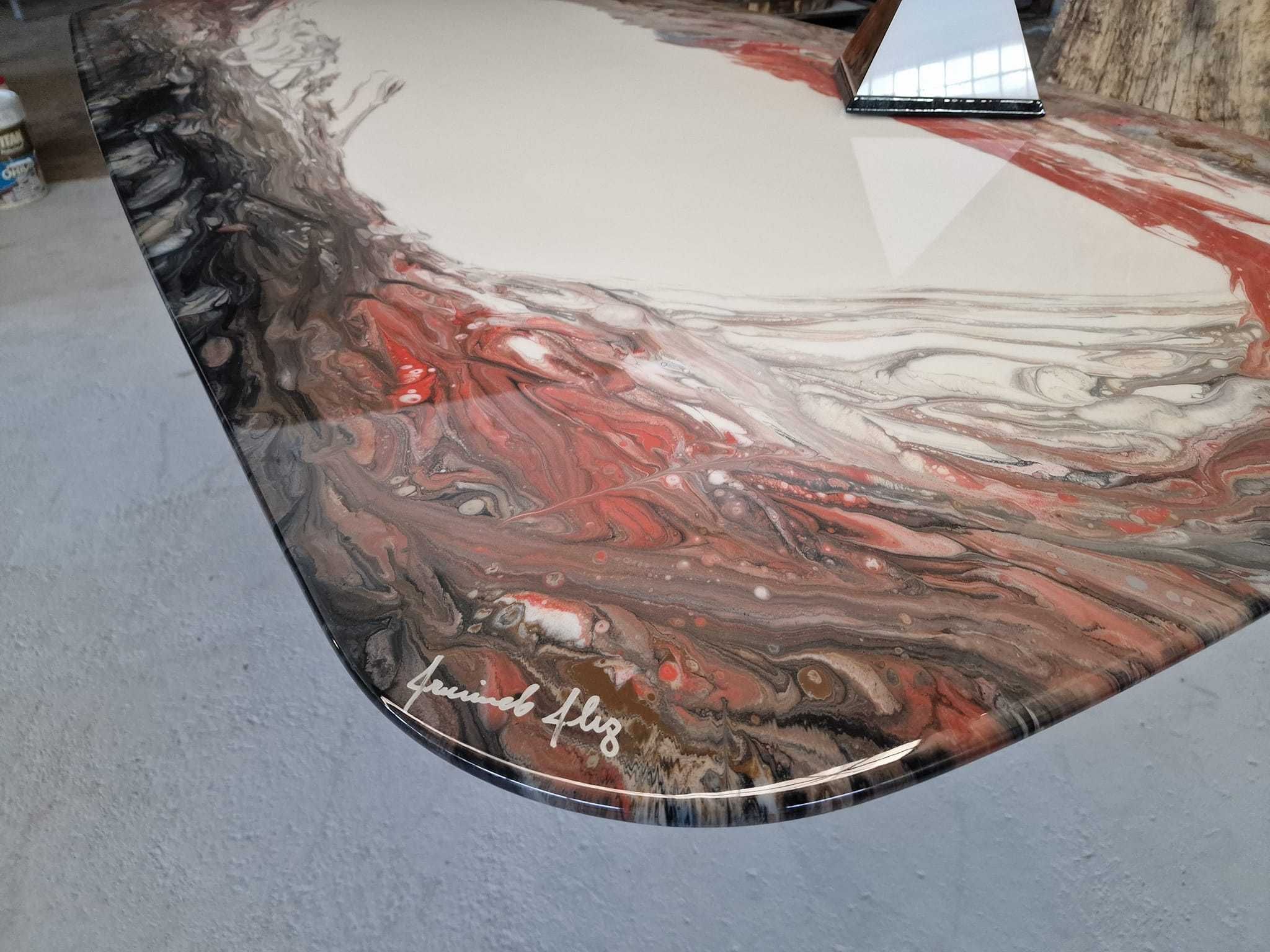 mesa de jantar  com arte em resina epoxica