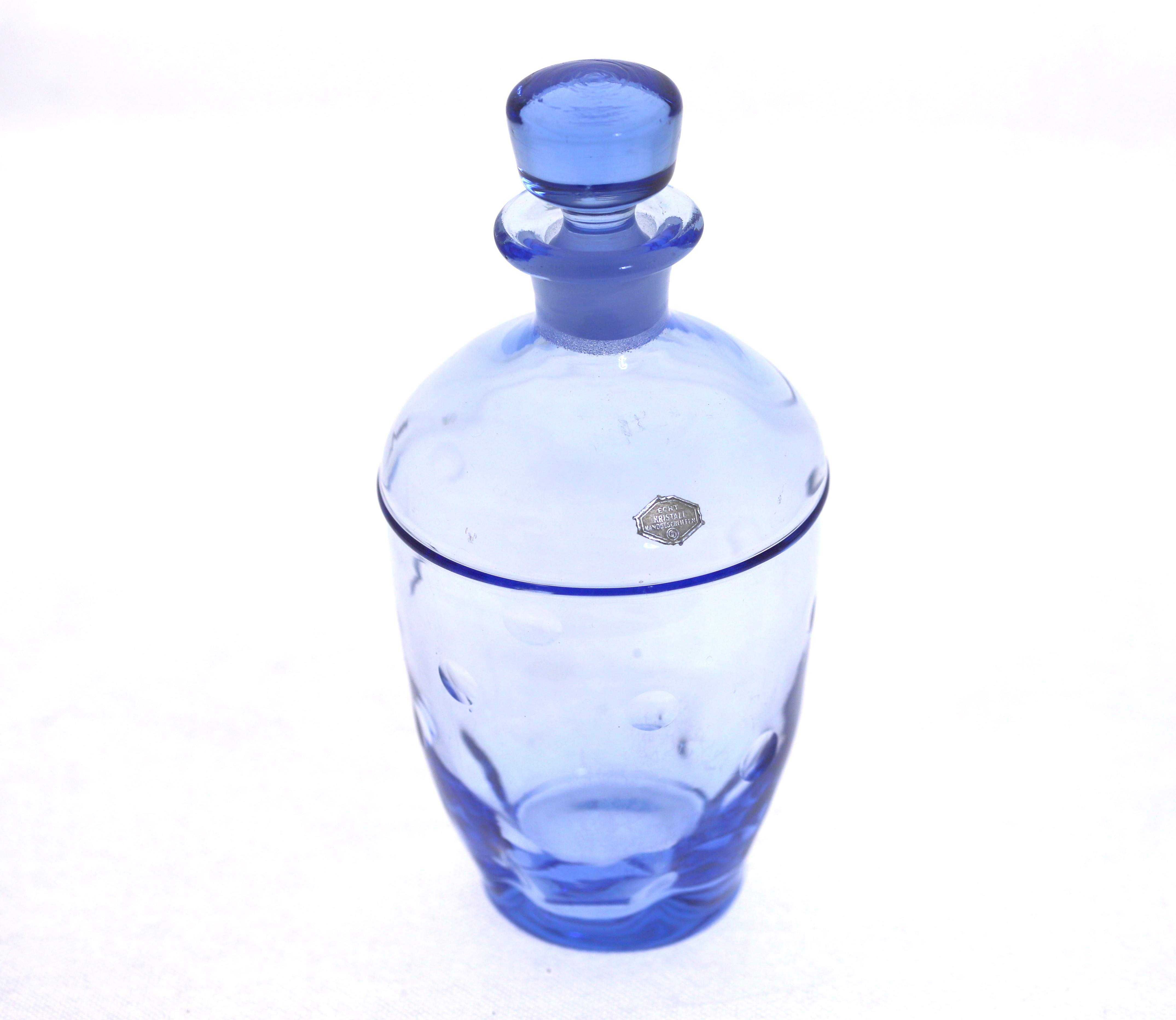 Karafka szklana błękitna Echt Kristall wys 20,5cm Niemcy vintage