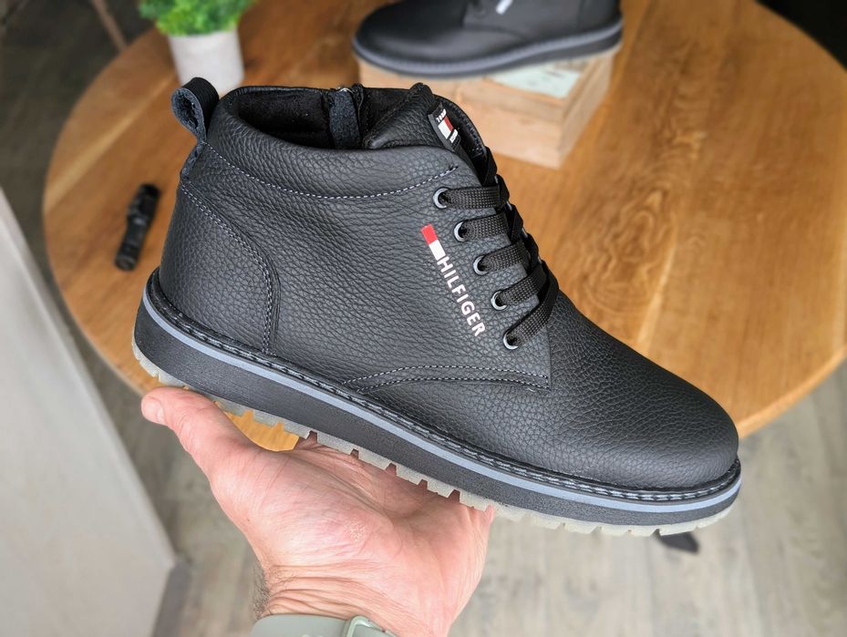 Чоловічі шкіряні зимові черевики змійка, товста шкіра, тепле хутро,