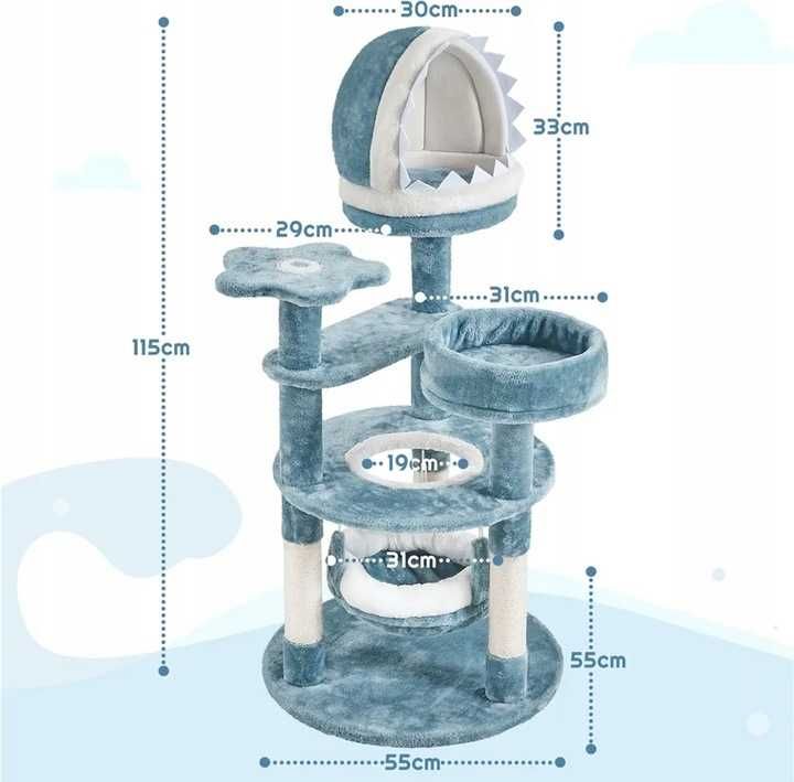 Drapak dla kota XL kociej rodziny Legowisko Domek 115cm Niebieski