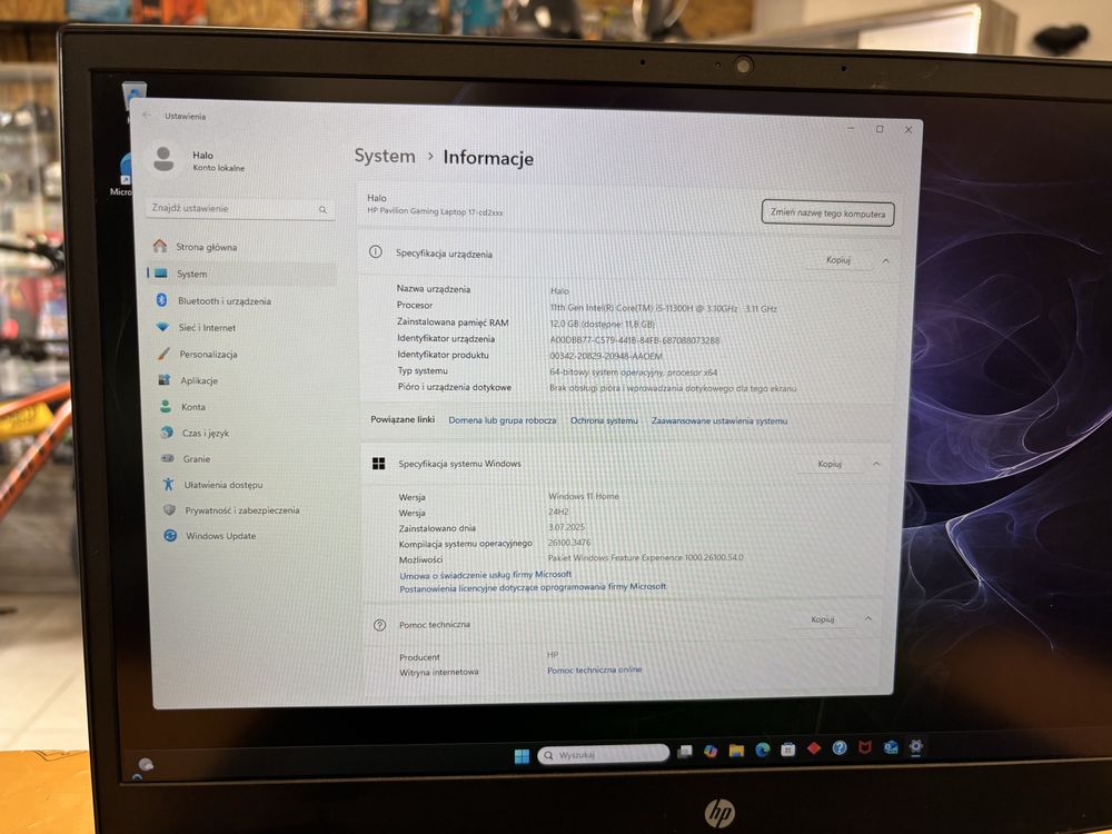 Laptop HP Pavilion 17-CD2510NW i5/12GB/512GB SSD/RTX3050/144Hz.