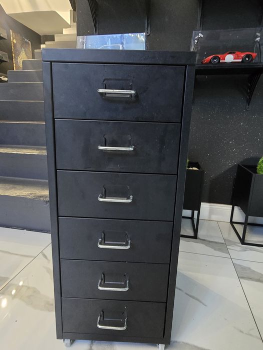 IKEA HELMER komoda na kółkach 28×69 cm | czarna szafka biurowa