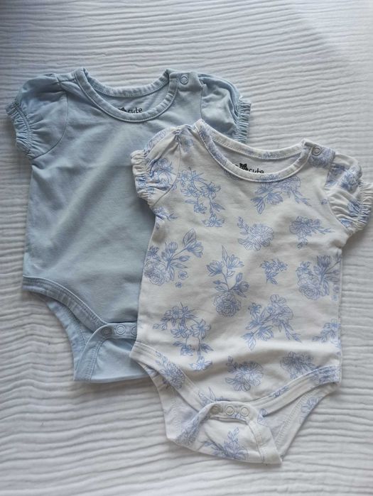 Dwupak body kwiaty dziewczęce 62 krótki rękaw