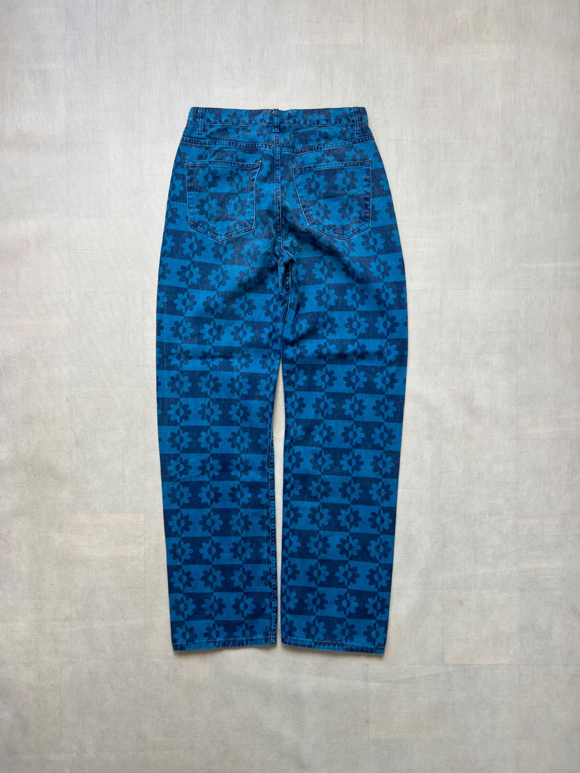 Y2k spodnie vintage w kwiatki logo pattern jeans logo