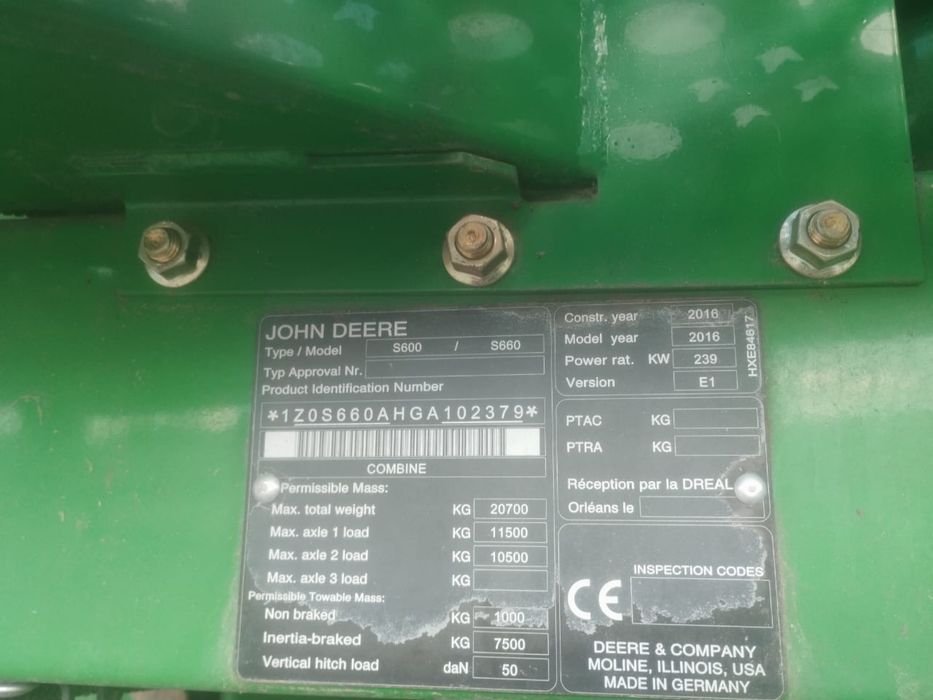 Комбайн John Deere S660 2016 Продаж