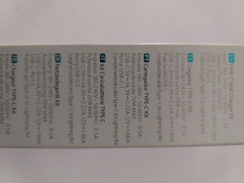 Carregador MAXAM Tipo USB-C PD 20W com Cabo Lightning 1m Branco