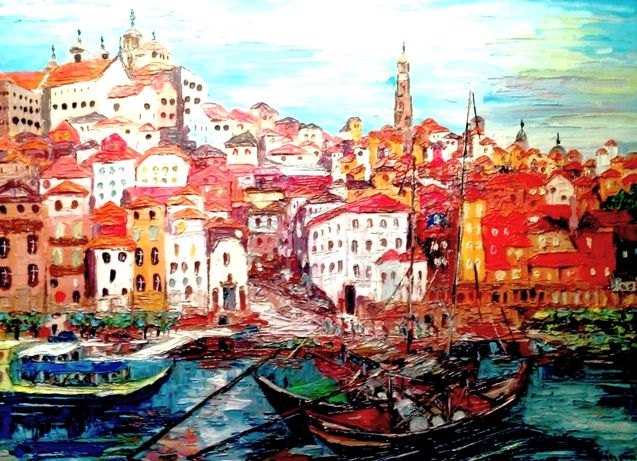 Pintura a óleo "Porto, Ribeira"