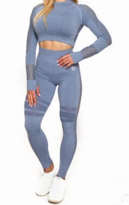 KOMPLET (legginsy+top) BEZSZWOWY Z SIATECZKĄ SZARY od MartiBikiniStore