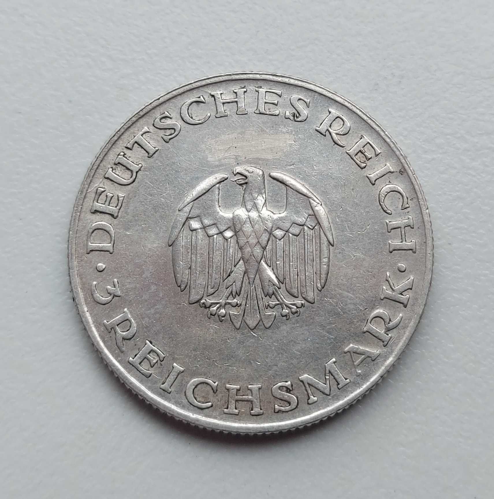Германия 3 марки 1929 г. Лессинг серебро