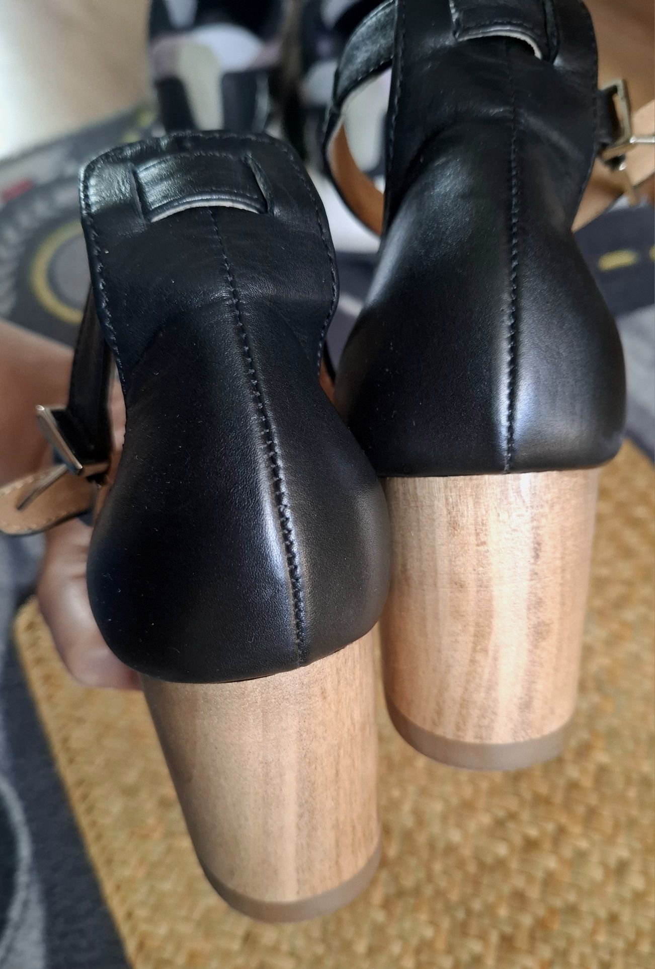 Ryłko skóra naturalna buty obcas sandały słupek skórzane