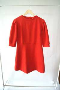 miedziana czerwona koralowa sukienka z 3/4 rękawem 40L prosta basic