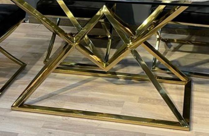 Złoty stół do jadalni 160x90x75 diament z przezroczystą szyba
