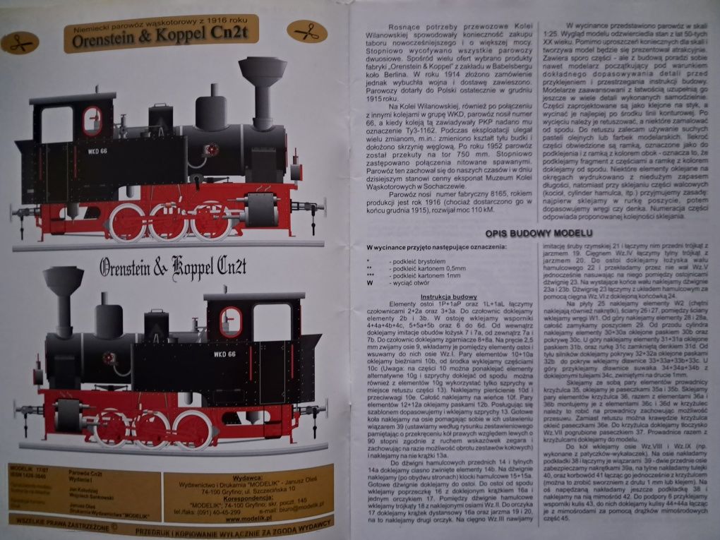 Model kartonowy parowozu Orenstein & Koppel Cn2t, Modelik nr 17/07.