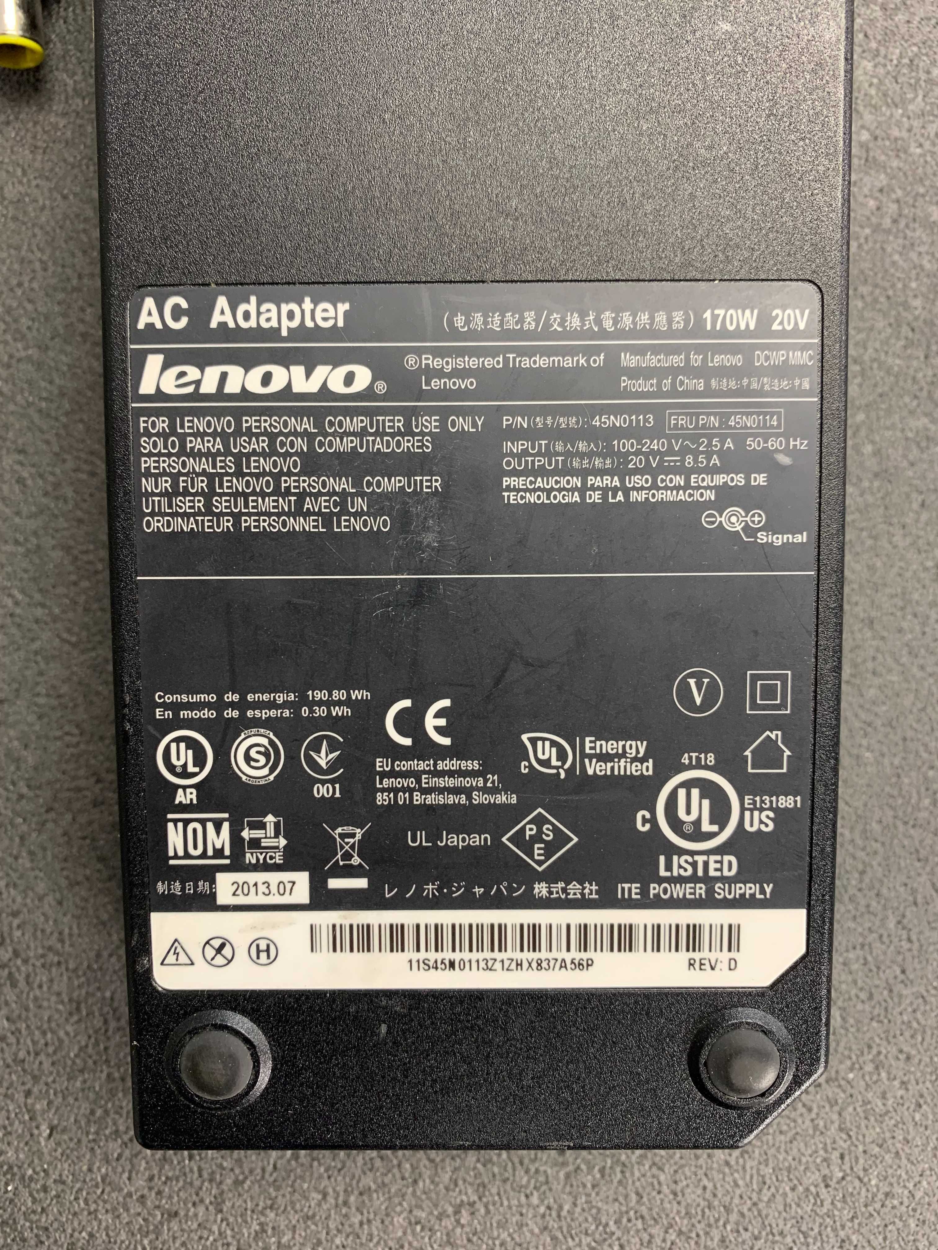 Блок живлення Lenovo 7.9х5.5 170w (20v 8.5a) ОРИГІНАЛ