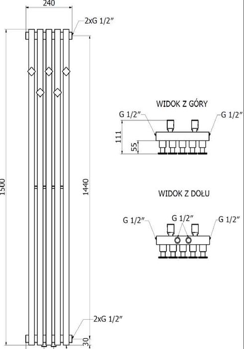 Nowy grzejnik łazienkowy Mexen Flux 1500x240mm czarny - nie używany,