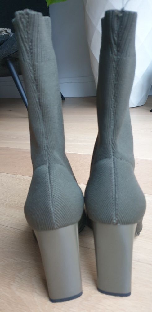 Kozaki botki zara 39 skarpeta dzianina khaki
