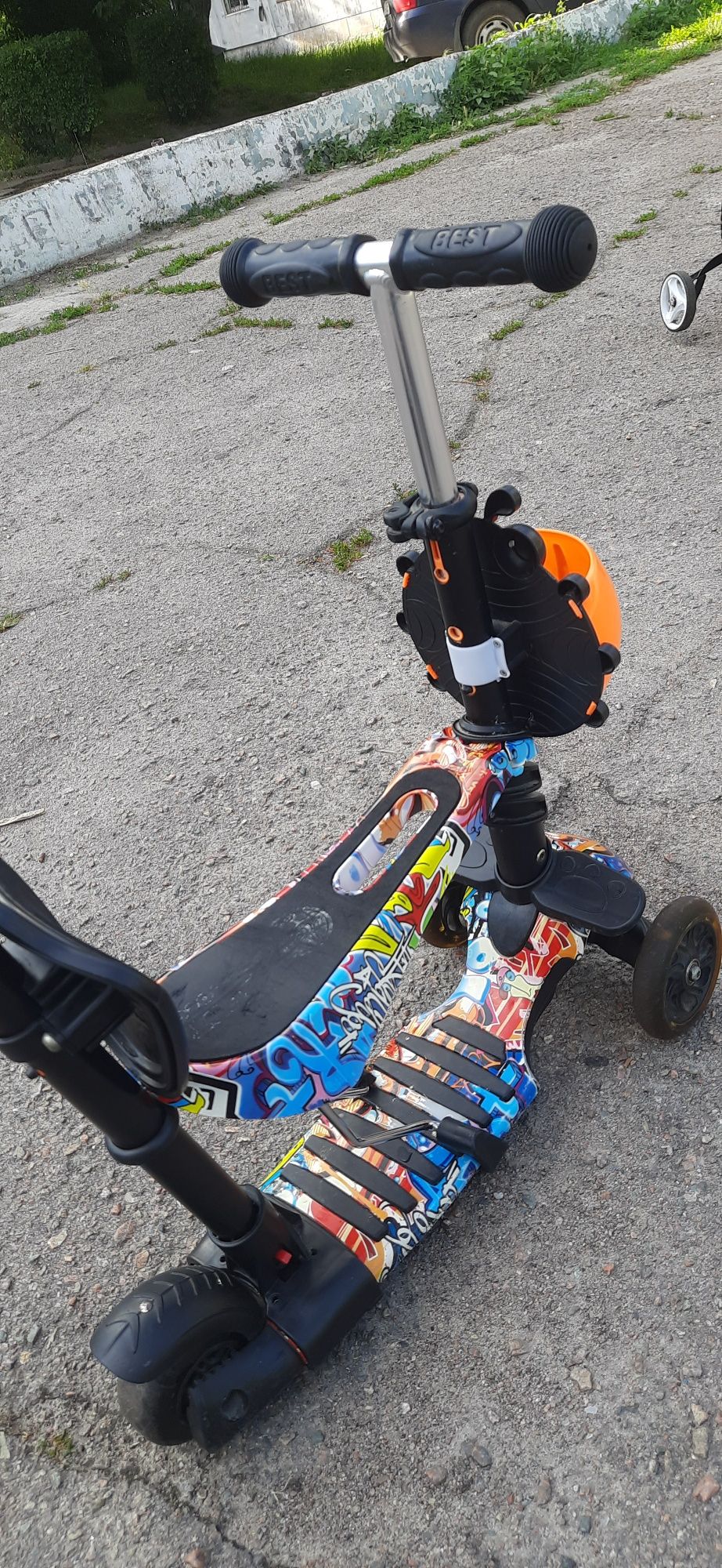 Детский трехколесный самокат Scooter 5 в 1 с родительской ручкой, сиде