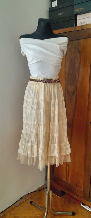 Spódnica boho, w odcieniu masełkowy żółty, Vintage.