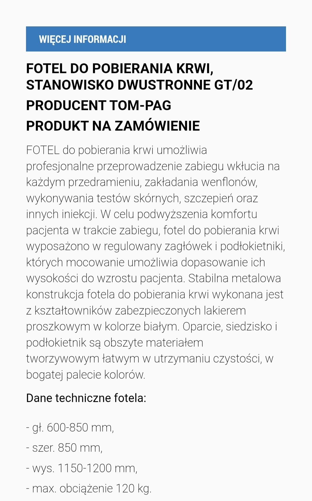 Fotel stanowisko do pobierania krwi
