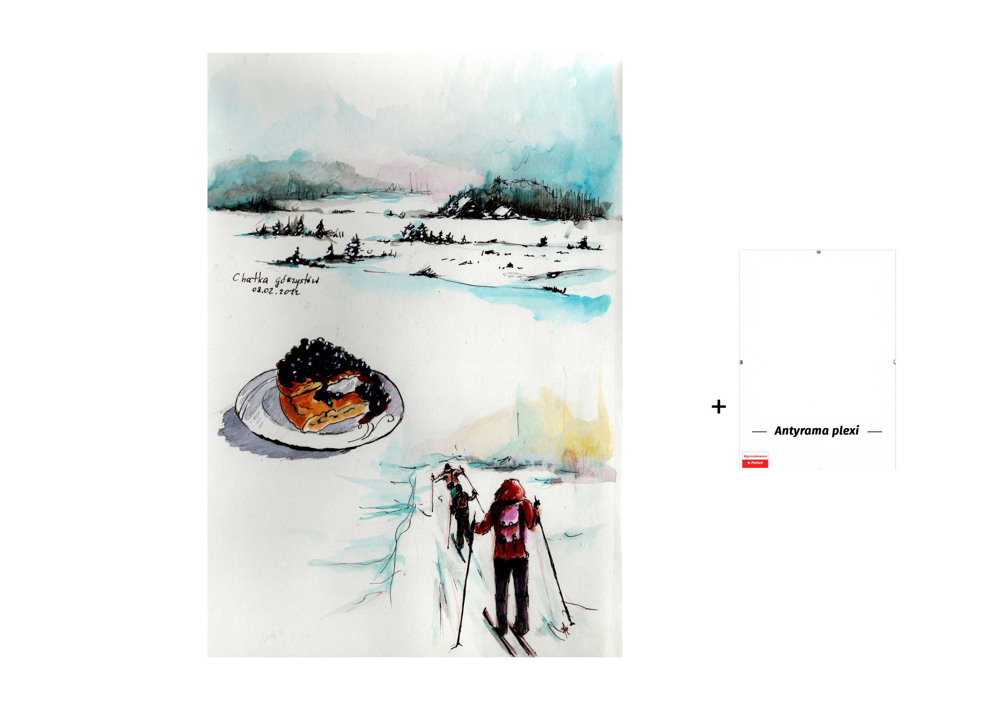 Obraz kartka góry zima Izery +antyrama druk chatka górzystów