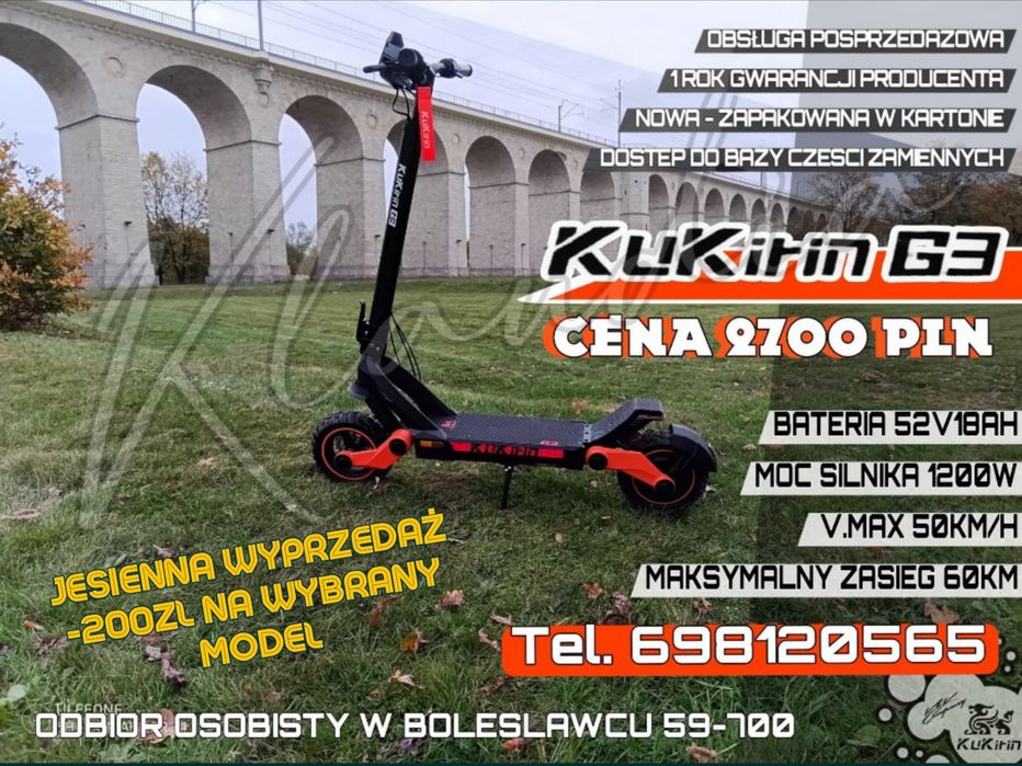 Wspaniała hulajnoga Kukirin G3 , 1200W / 50km/h / 60km zasięgu-nowa