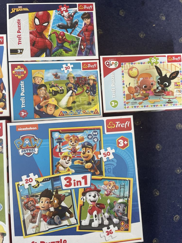 Puzzle Psi Patrol + Strażak Sam + gra memo – puzzle dla dzieci