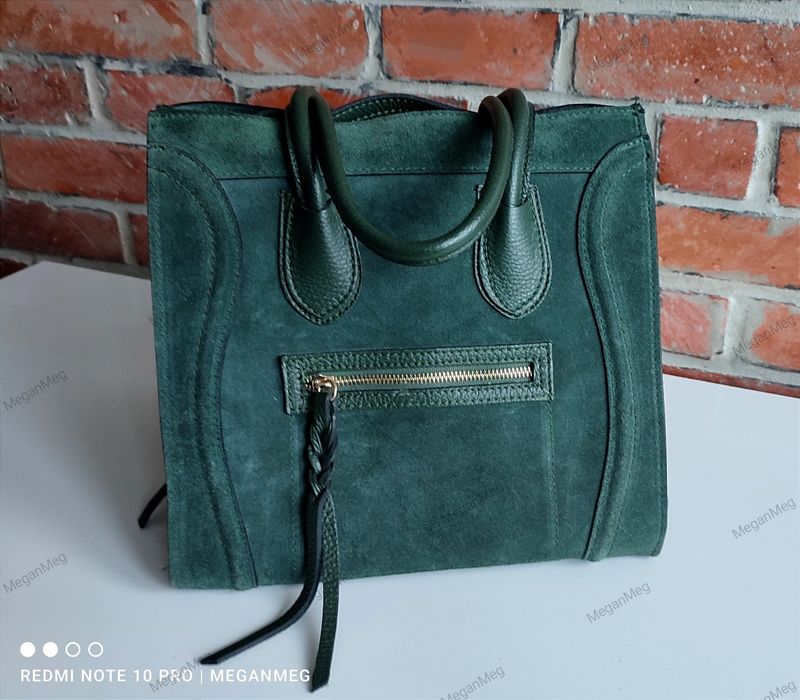 Shopper bag torebka damska skóra naturalna zamszowa khaki celine