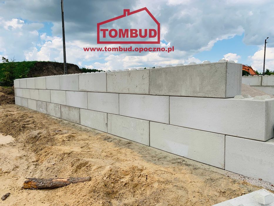 Mur oporowy, ściana oporowa, klocki betonowe typu lego