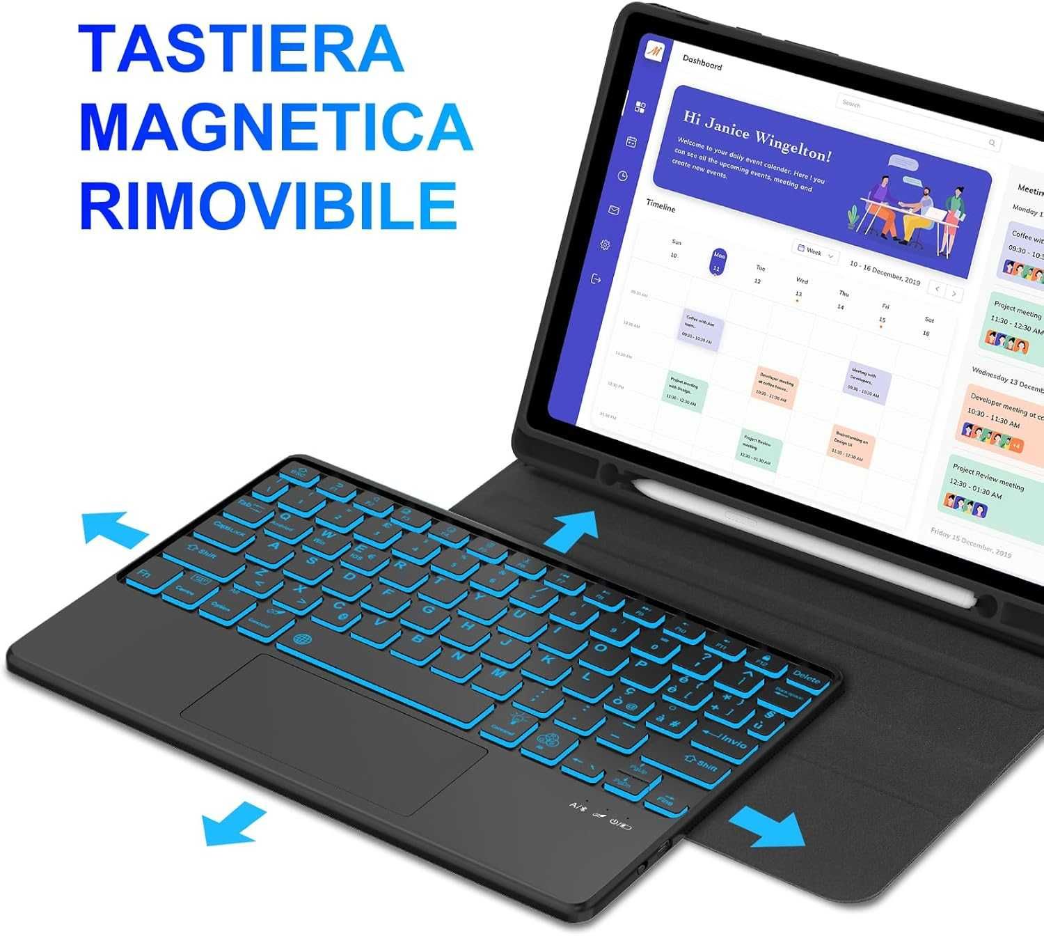 JADEMALL etui klawiatura LED RGB touchpad Samsung Galaxy Tab A9 Plus