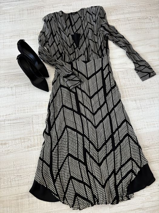 Sukienka długa midi Massimo Dutti rozmiar S wiskoza szara czarna