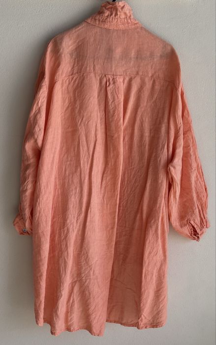 Koralowa lniana koszula oversize