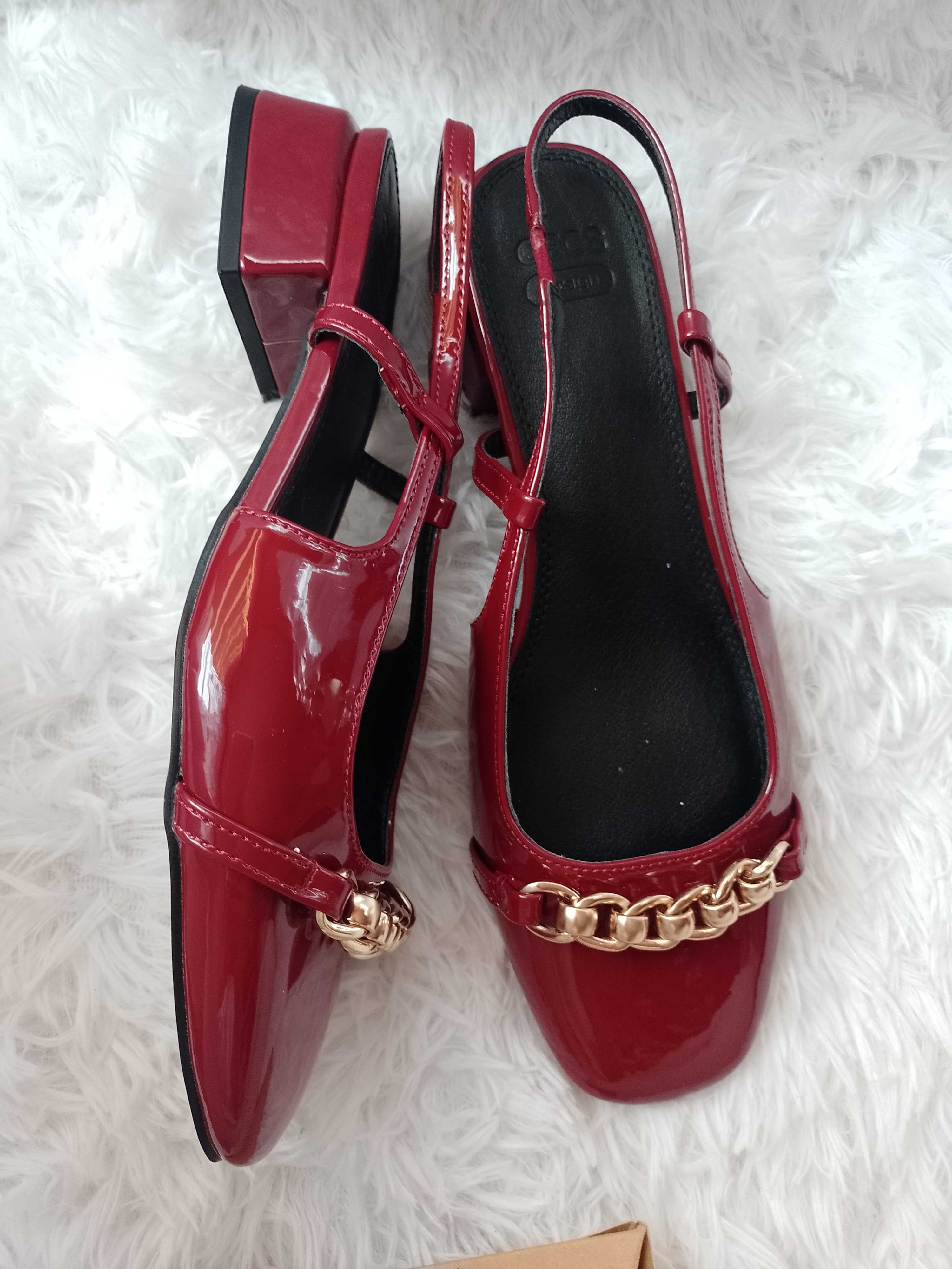 (39) ASOS/ Bordowe baleriny czółenka z odkrytą piętą z Londynu, NOWE