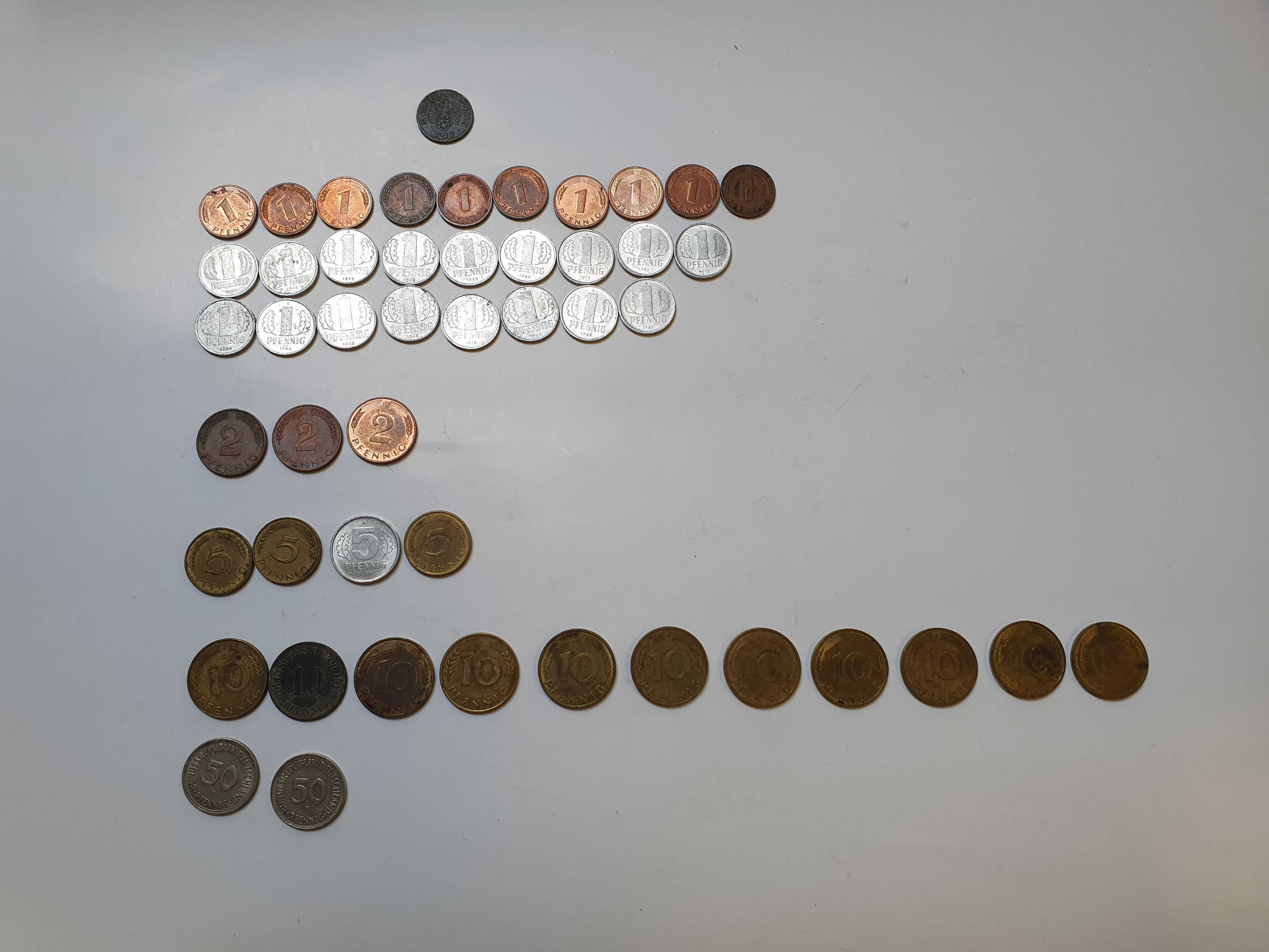 Zbiór 48 monet: 1,2,5,10,50 pfenning, 1942- III Rzesza-NRD-RFN