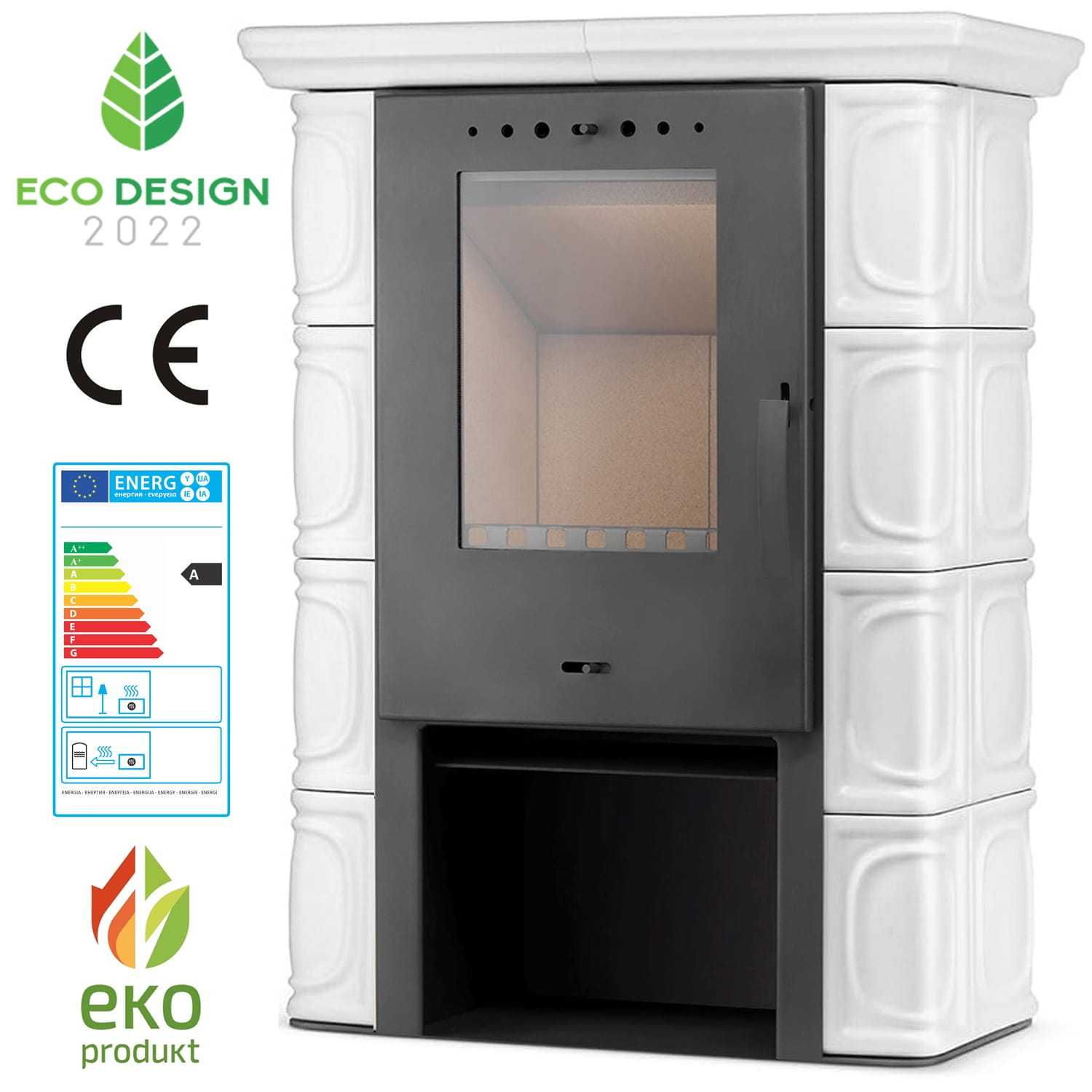 Piec kaflowy koza ELDUR biały ECO Design 2022
