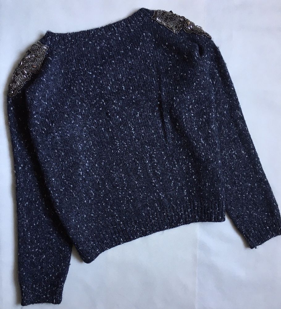 Guess sweter granatowo-srebrny regular L XL 40/42 wełna pagony oversiz