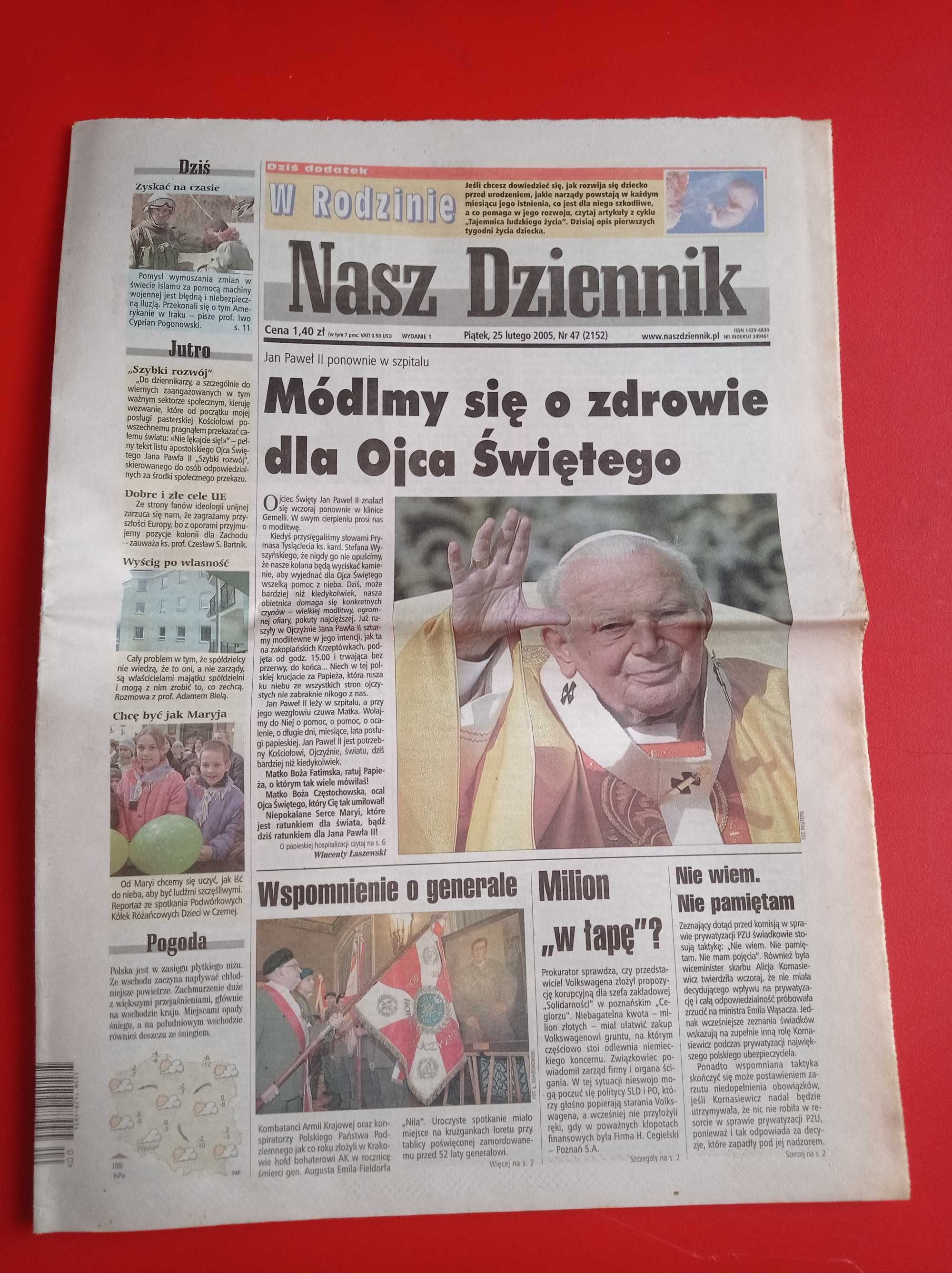 Nasz Dziennik, nr 47/2005, 25 lutego 2005, Jan Paweł w szpitalu