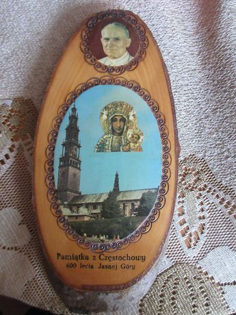 Matka Boska Częstochowska Papież Jan Paweł II obrazek na drewnie
