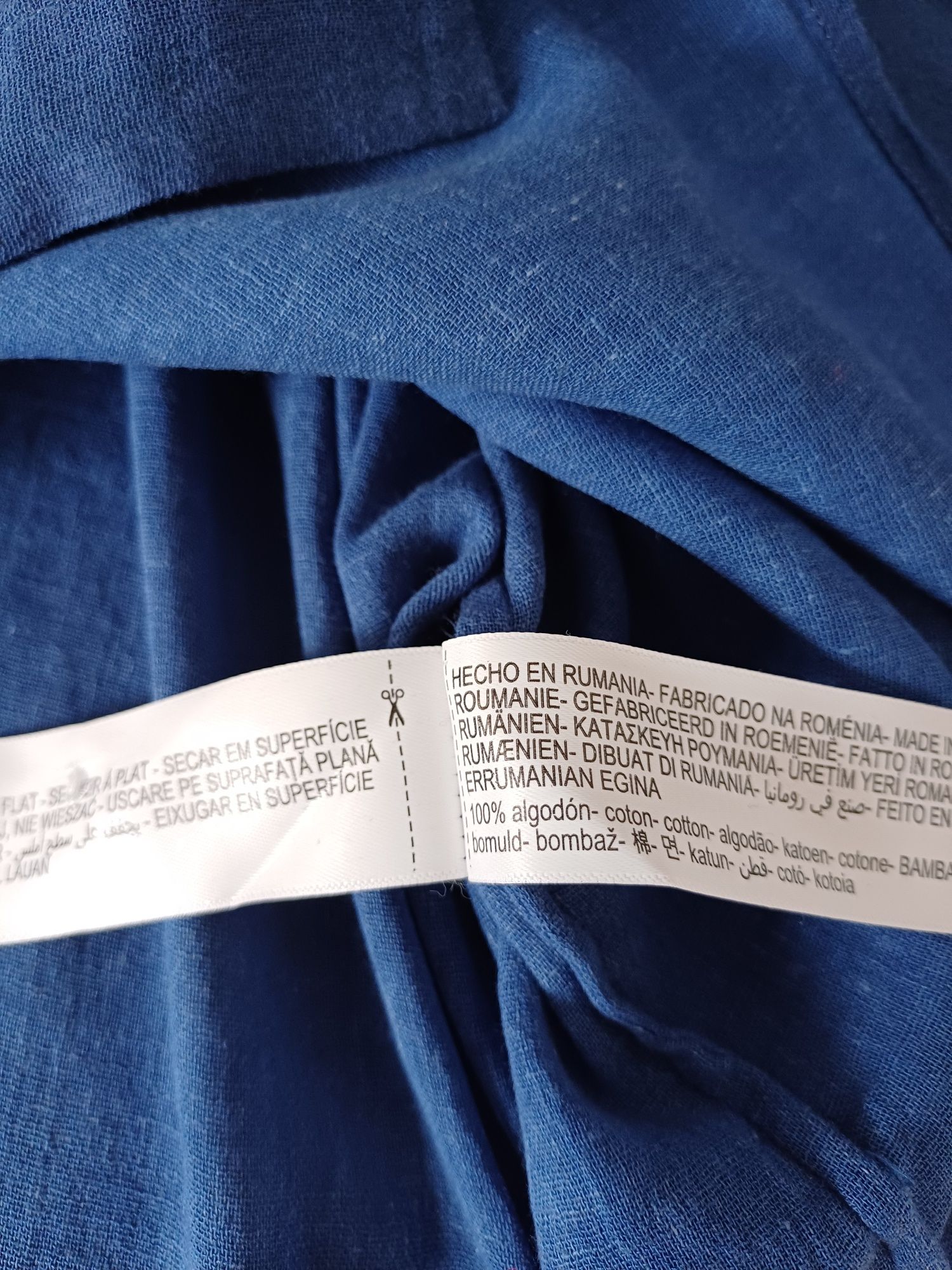 Massimo Dutti koszula oversize bawełna niebieska print rękaw 3/4