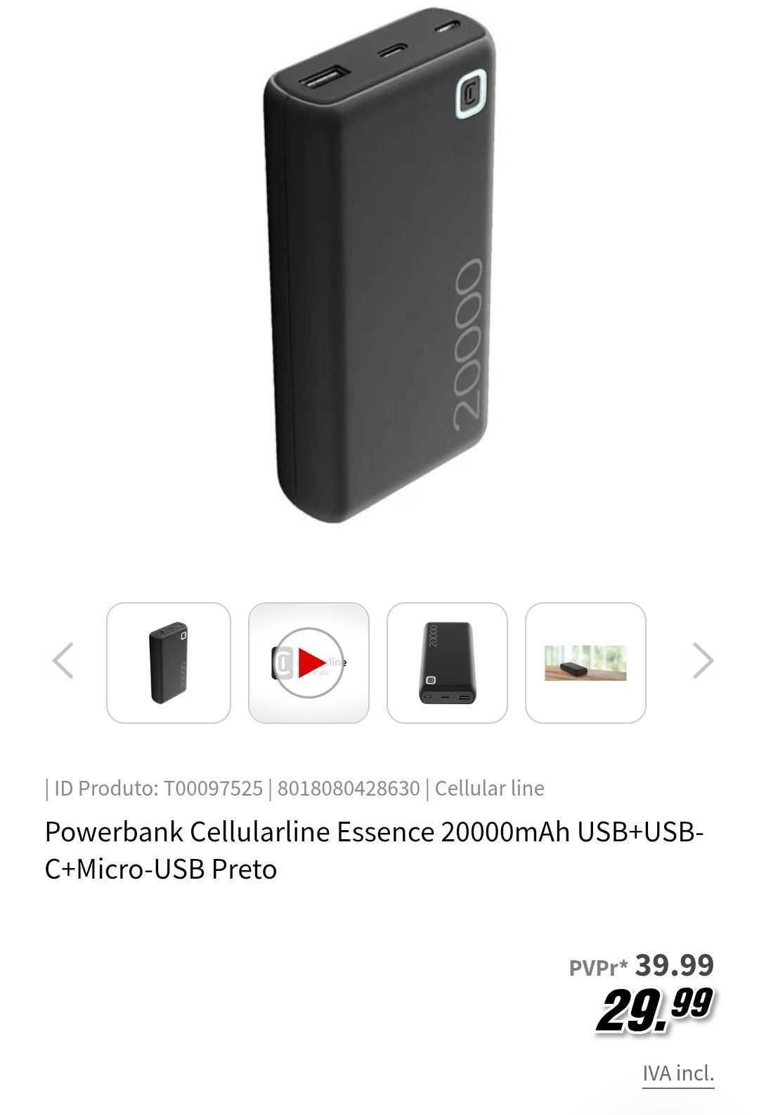 Power bank Cellularline 20000mAh