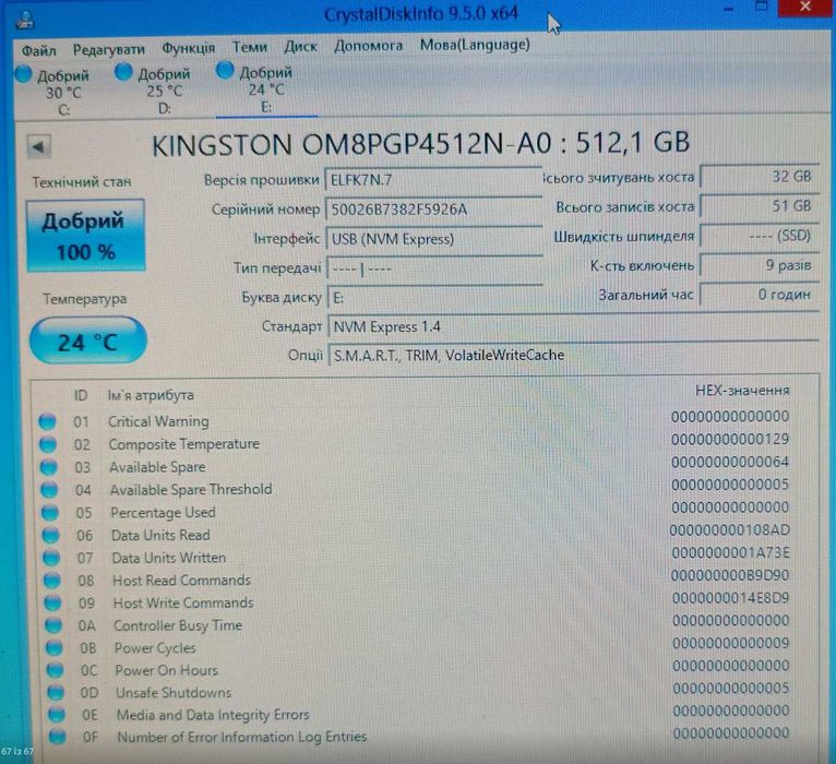 SSD nvme 512GB kingston OM8PGP4512N-A0 диск