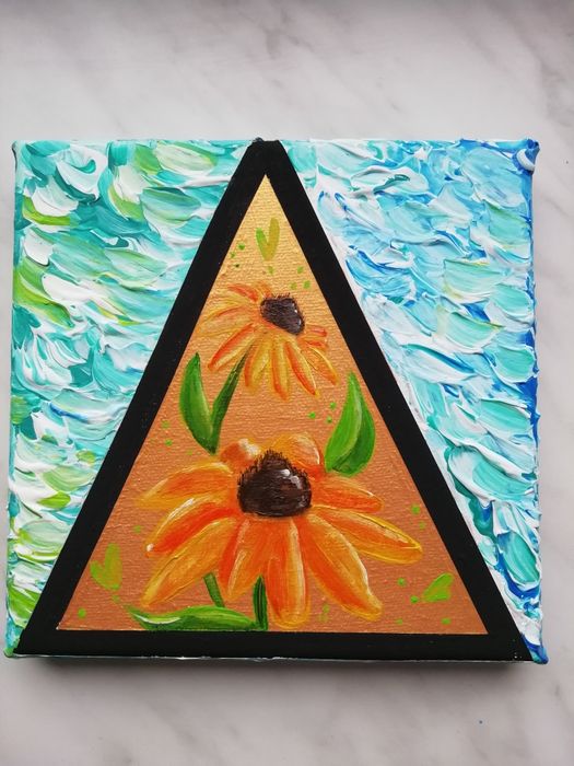 Seria 3 obrazy akrylowe 15x15cm kwiaty łąka