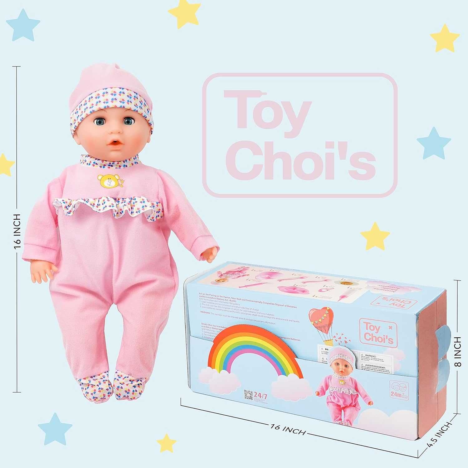 Lalka Toy Choi's płacząca dla dzieci 42cm dźwięk akcesoria karmienie