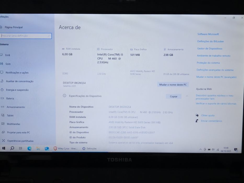 Portátil Toshiba Satellite L635-128