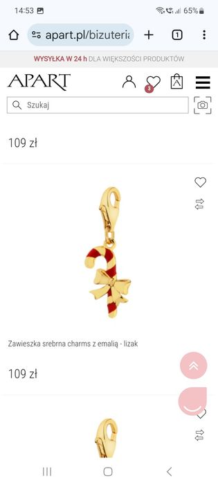 Apart charms 925 zloty zawieszka srebro wisiorek do bransoletki 925 zl