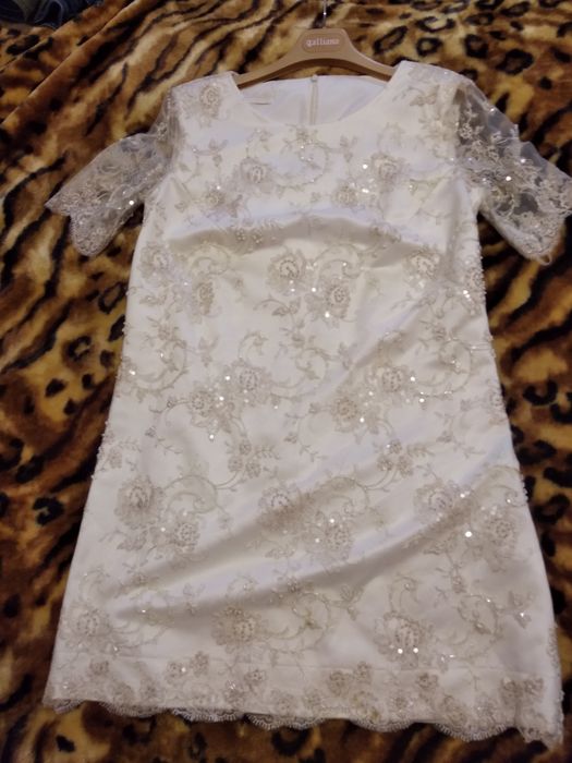 44-46-48 р. Платье нарядное свадебное айвори короткое до колена бисер