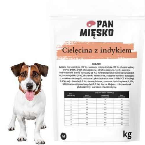 Pan Mięsko Cielęcina z indykiem M sucha karma dla psa 2x 1kg na WAGĘ
